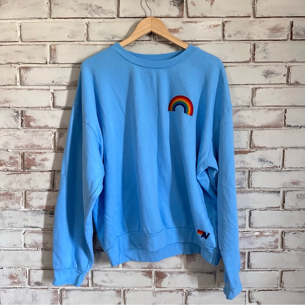 Aviator Nation Rainbow Embroidery Relaxed Crew Sweatshirt